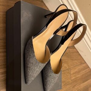 Anne Klein Black and Cream Herringbone Heels